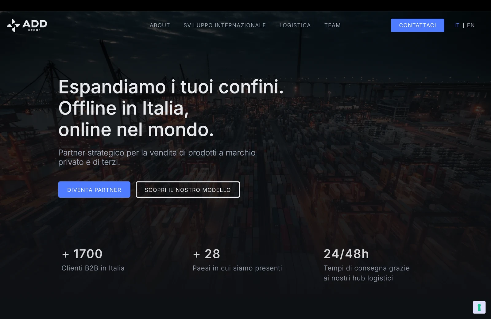 Homepage ADD Group: presentazione aziendale e offerta per partner business