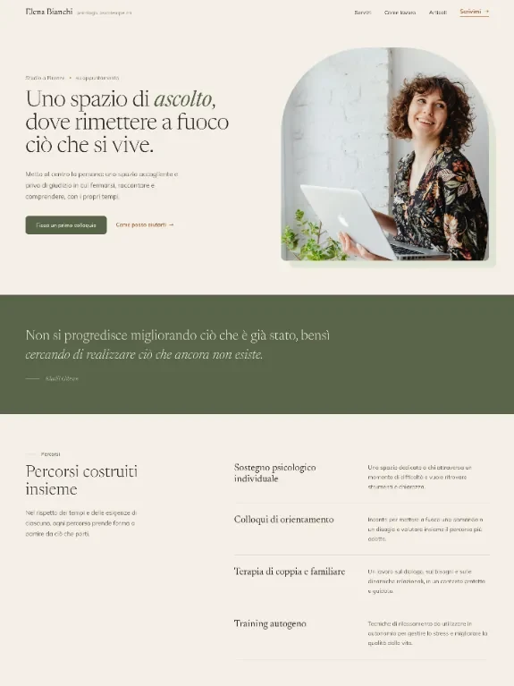 Homepage Elena Bianchi: presentazione della psicologa e dei suoi servizi