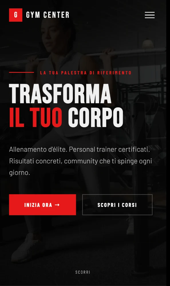 Gym Center su mobile: presentazione e invito a iniziare